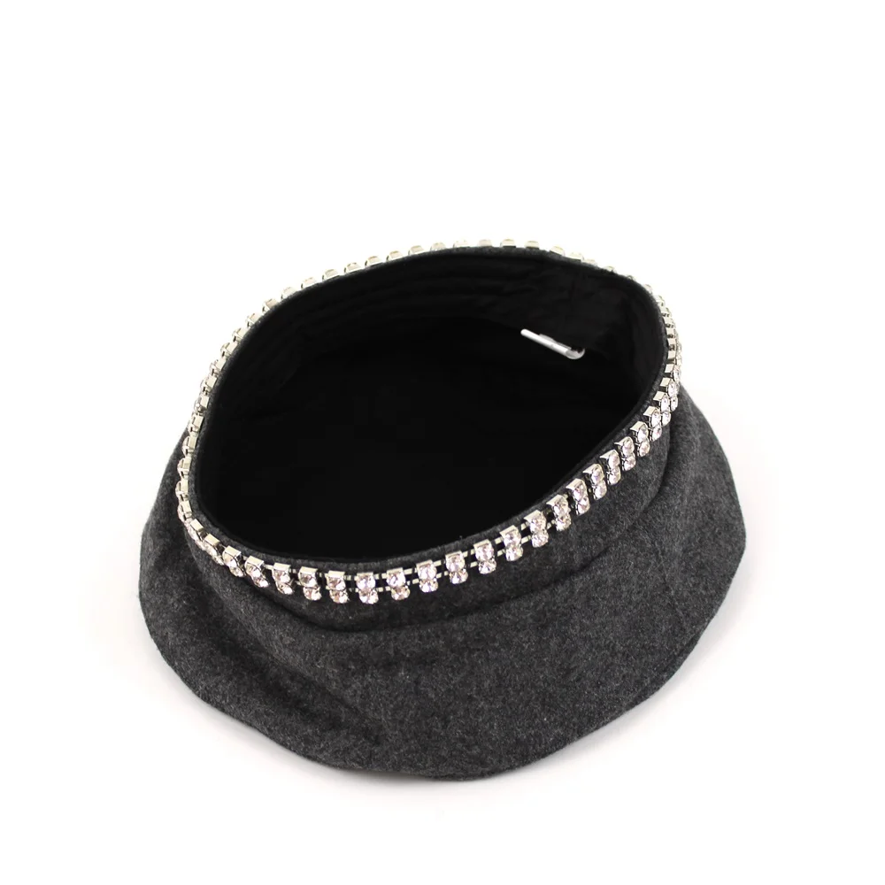 

Women's Hat French Beret Hat Unisex Winter Warm Wool Knit With Solid Color Rhinestone Berets Female Fashion Beanie Caps