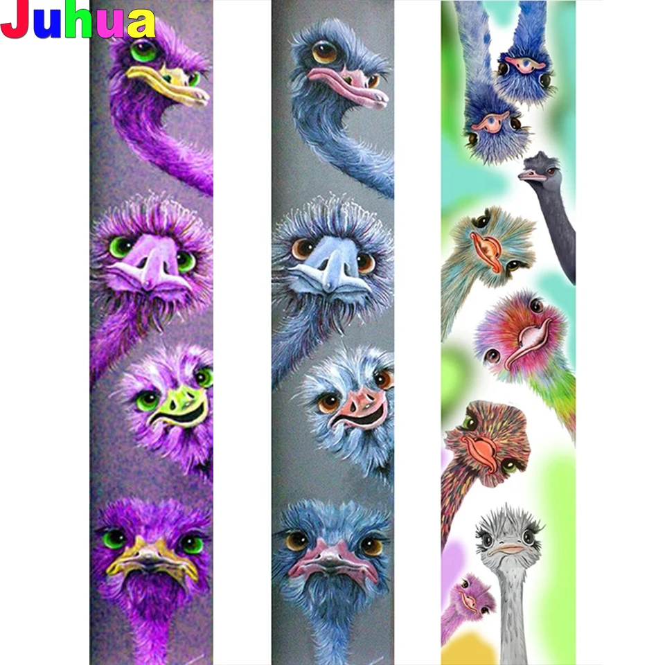 

Алмазная живопись большого размера, красочные животные, Страус, 5D, сделай сам, полноразмерная мозаика, вышивка, домашний декор