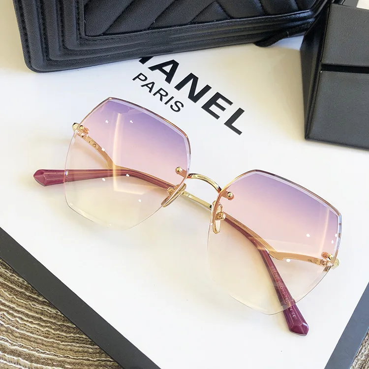 Fashion Rimless Sunglasses For Women Big Luxury Brand Designer UV400 Glasses Female Gradient Shades Women's accessories