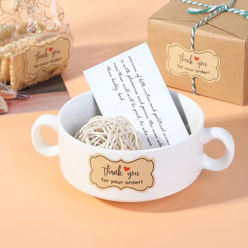 

250pcs/roll Paper Thank You For Your Order Stickers Seal Labels Multifunction Packaging Red Heart Kraft Paper Sticker Label