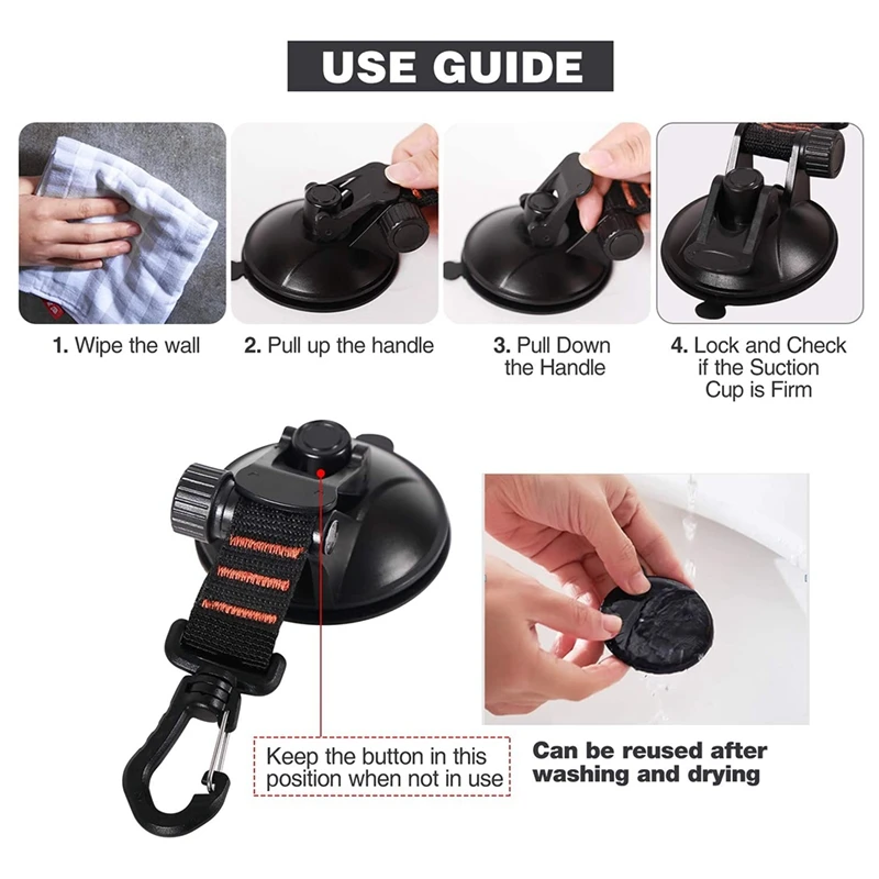 

4 Pcs Heavy Duty Suction Cup Anchor with Securing Hook Tie Down, Camping Tarp Accessory As Car Side Awning