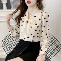 autumn blouse women fashion chiffon shirt blouses long sleeve polka dot shirt bow womens tops blusas mujer