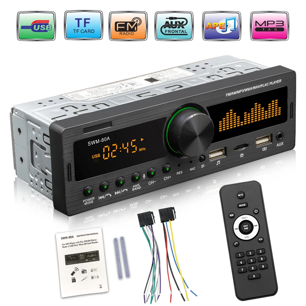 

SWM 80A 1 DIN Car Radio Dual Screen Car MP3 Player USB/FM/TF/AUX Stereo Audio Player Car Locator and Finder Head Unit