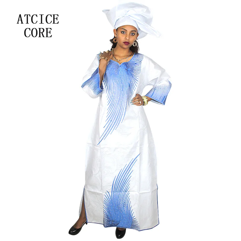 Длинное платье с шарфом LA098 # вышивкой в африканском стиле|african bazin riche dresses|bazin