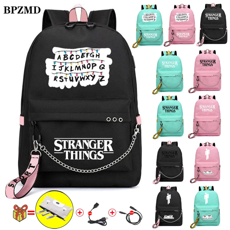 

BPZMD Letter Canvas Stranger Things Women Backpack for School Teenagers Girls Student Waterproof Bags Usb Laptop Travel Backpack