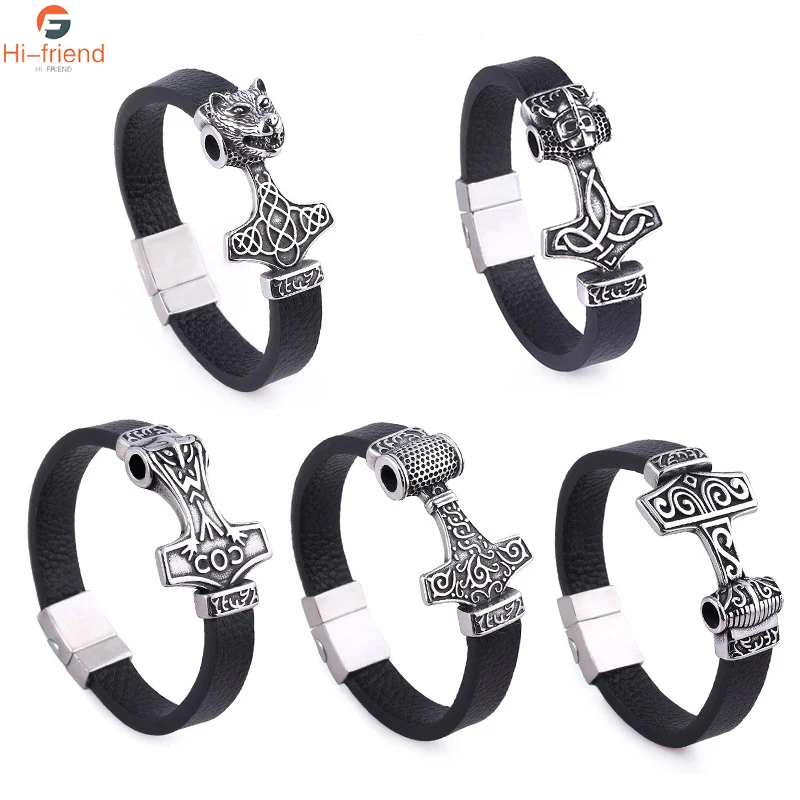 Новые женские браслеты из нержавеющей стали браслет Молот Тора голова льва