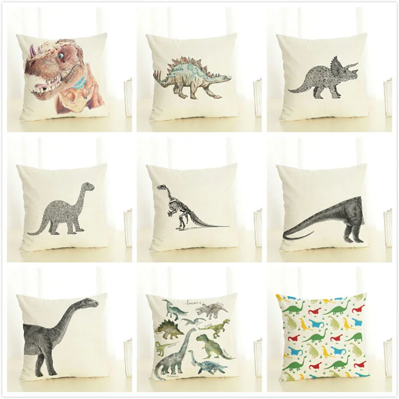 

Cushion Cover 45x45cm Dinosaur Pillow Cases Home Decor Animals Tyrannosaurus Rex Printing Cotton Linen Pillowcases