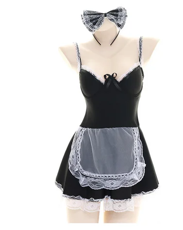 Женский костюм горничной на бретельках одежда для сна девочек кружевная