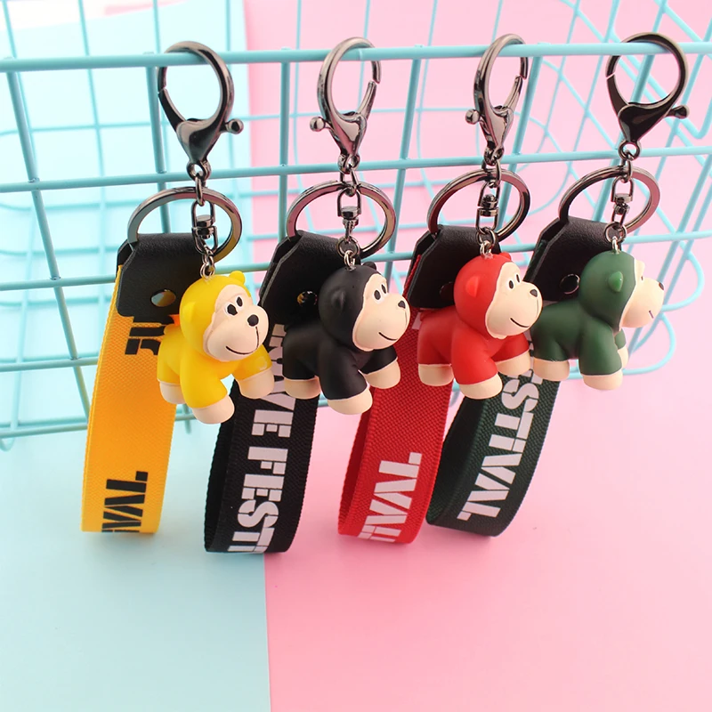 

Creative Cartoon Monkey Keychain Cute Resin Animal Gorilla Ribbon Lanyard Keyring Pendant Car Keyfob Bag Charm Gift Accessories