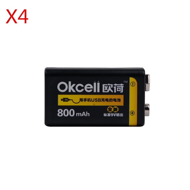 9V перезаряжаемая батарея 800 батарея mAh USB портативные аккумуляторы OKcell Micro USB для радиоуправляемого вертолета модель микрофона Bateria - Цвет: 4 pcs