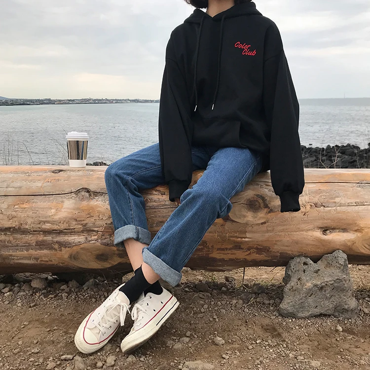 Женский свитшот с капюшоном и надписью в Корейском стиле ярких цветов | Женская