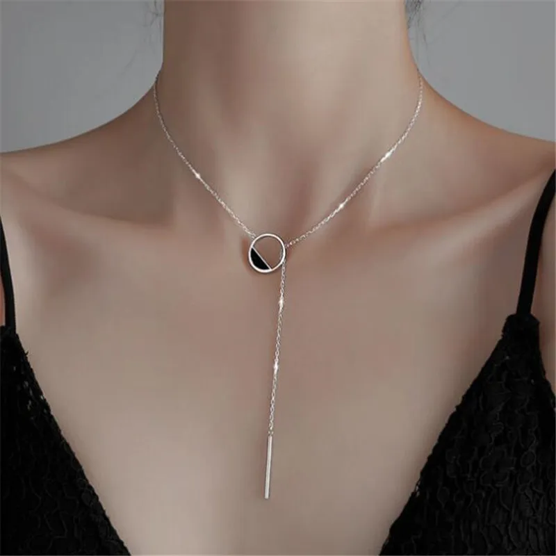 

Simplicity Design Round Tassel Pendant Necklace Temperament Lady Party Clavicle Chain Necklace Fashion Women's Jewelry