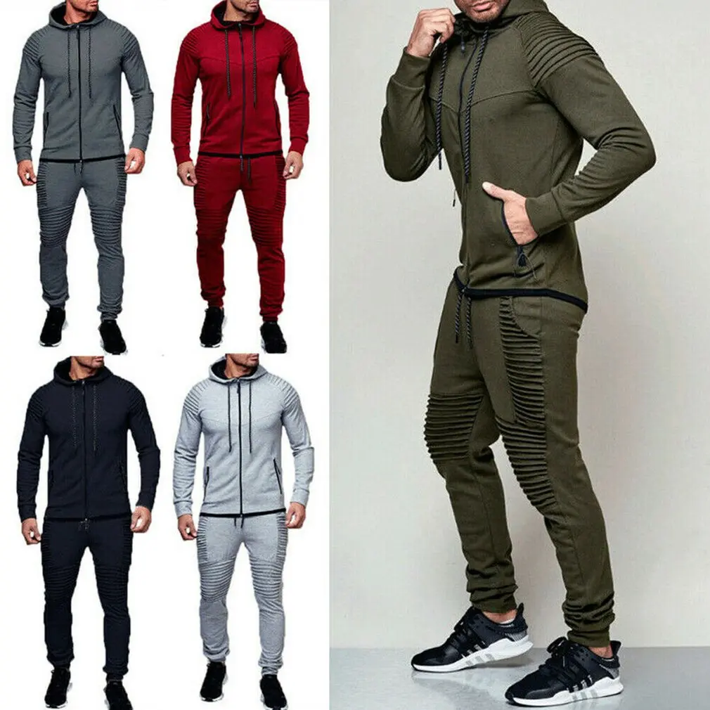 

Autumn Winter Men Tracksuit Jogging Coat Top Bottom Sport Sweat Suit Hoodie Trousers Pants Set 2020