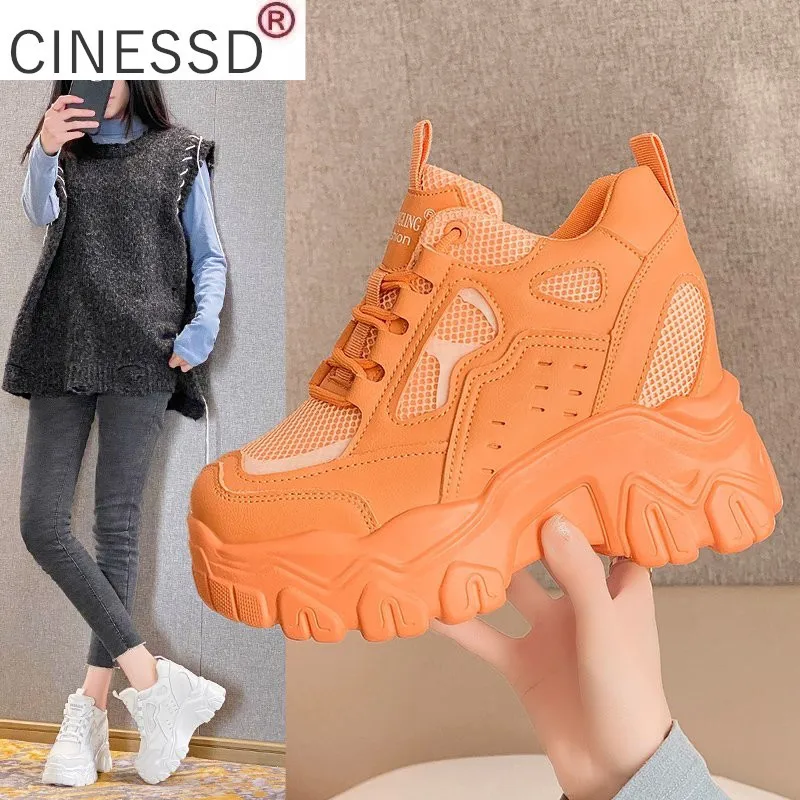 

cinessd Platform Sneakers Women Chunky Vulcanized Shoes Brand Fashion Walking Trainers 10cm High Casual Shoes Woman