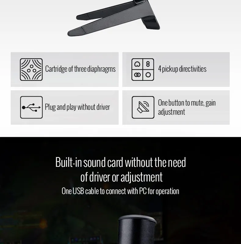 Takstar GX6 USB конденсаторный микрофон с тремя конденсаторными капсулами четыре регулируемых режима записи Встроенный усилитель для наушников