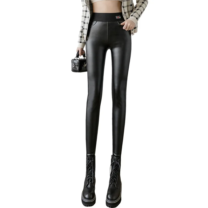 

Women's Autumn Winter PU Leather Pants High Waist Thick Fashion Casual Streetwear Pencil Pant Large Size Sexy Push Slim Trousers