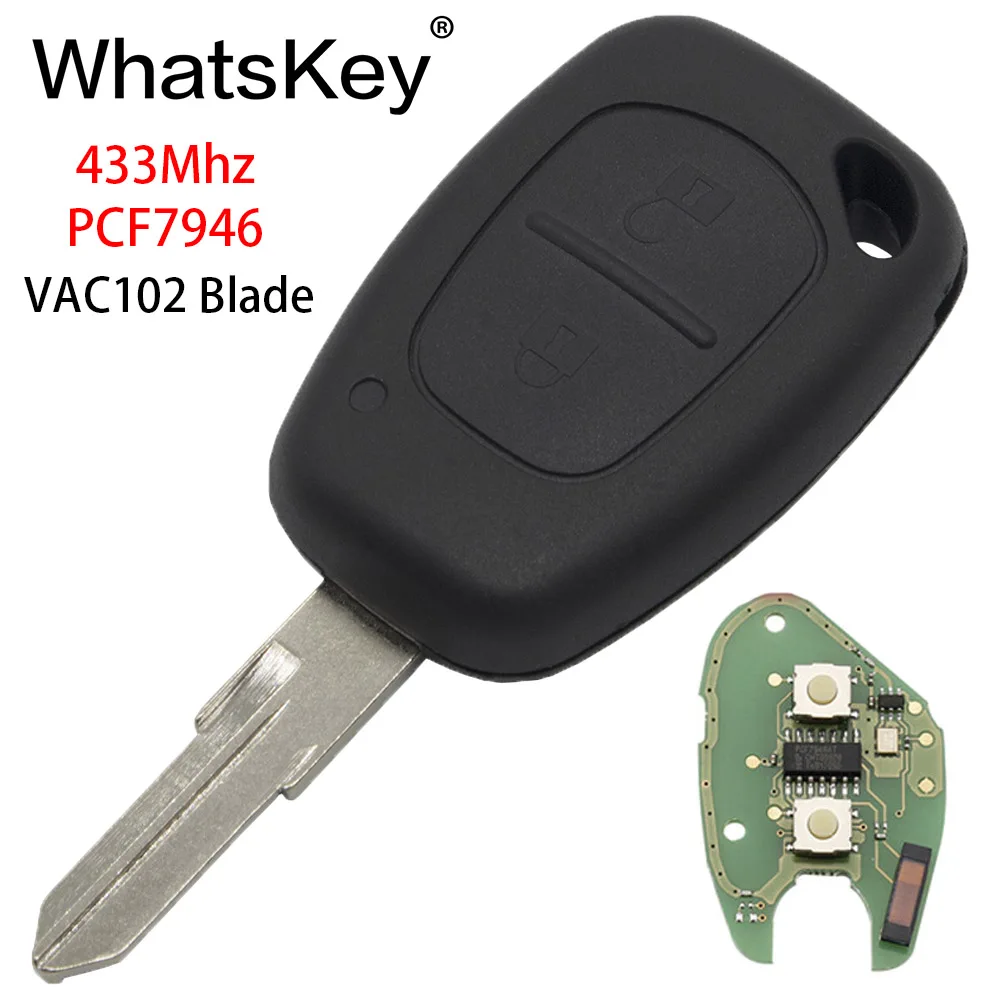 VAC102 Remote Key WhatsKey 2 кнопки дистанционного ключа 433 МГц ID46 PCF7946 чип для Vauxhall/Opel/автомобильный брелок Renault/Опель traffic, Master Clio Scenic Movano Kangoo - Количество кнопок: VAC102 Remote Key