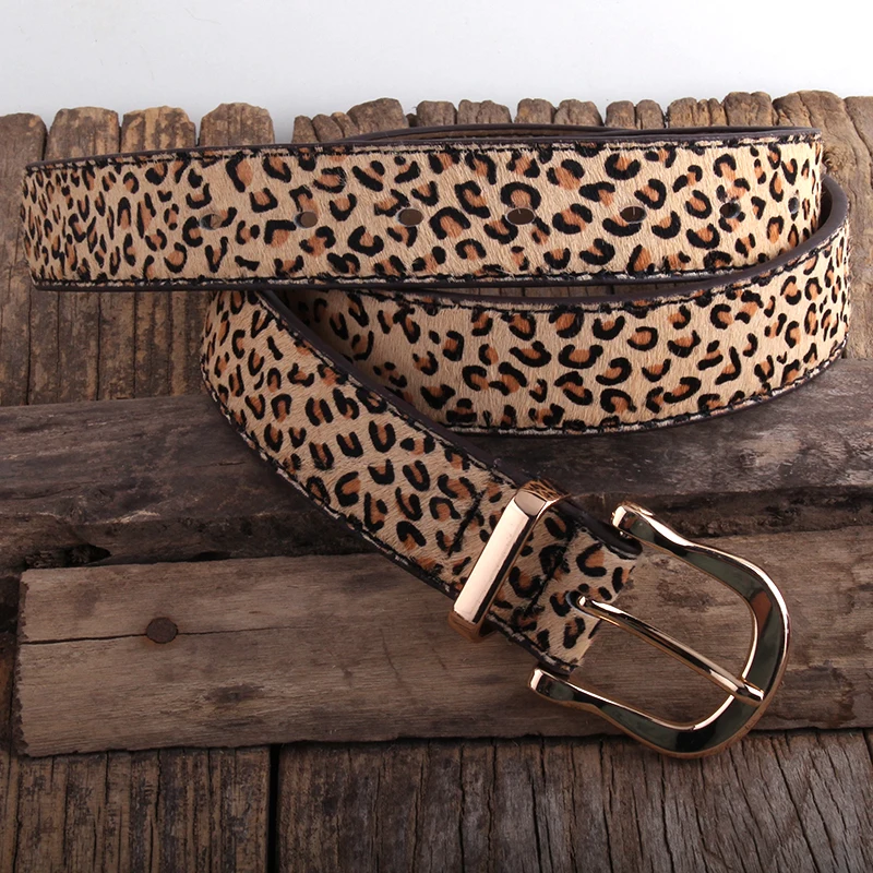 RH Fashion 3.3cm Beige Leopard Spotted Horsehair Leather Belt Pin Buckle Woman Cowskin Leopard Belts Women Accessory Gift