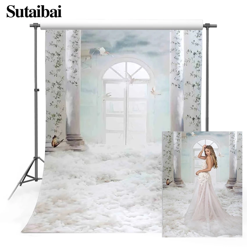 Wedding Photo Background White Marble Column Cloud Interior Window Bride Shower Backdrop Photocall Photo Studio Props Vinyl