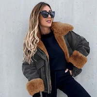 yiciya winter faux fox fur collar jackets women fashion short denim coats women elegant big pockets warm jackets female ladies
