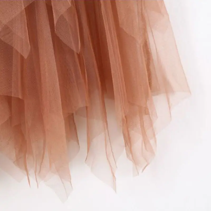 

Women Skirts irregular Tulle Skirts Elastic High Waist Mesh Tutu Skirt Pleated Long Skirts Midi Skirt Saias Faldas Jupe Femme