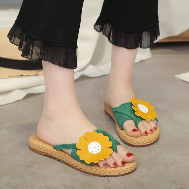 Шлепанцы женские кожаные повседневные сандалии на плоской подошве без застежки