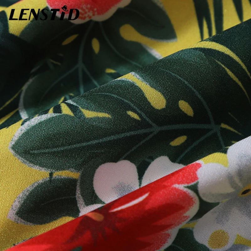 LENSTID 2020 Men Hawaiian Shirt Yellow Hip Hop Streetwear Harajuku Floral Beach Top Short Sleeve Summer Aloha Shirts | Мужская одежда