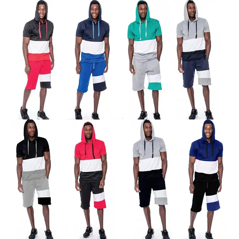 

New Men's Sets Summer 2 Piece Jogging Fitness Suit Sporting Casual Short Sleeve Tracksuit+Shorts Fashion Patchwork Male Clothing
