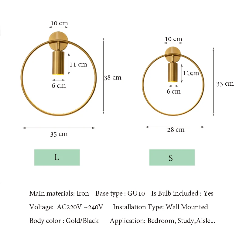 

Scandinavian Modern Bedside Led Lamp Wall Lamp Indoor Industrial Decor Wandlamp Design Round Wall Lights Gold Black Dia 28/35 cm