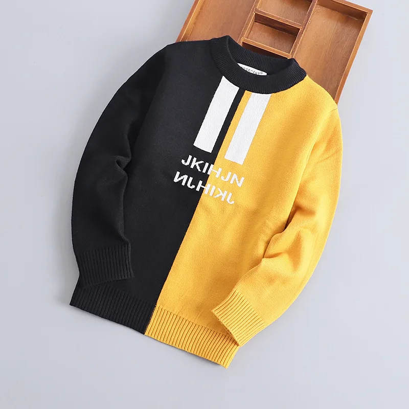 

Осенне-зимние пуловеры для маленьких мальчиков, От 2 до 9 лет, свитера для мальчиков, модные хлопковые трикотажные топы с круглым вырезом раз...