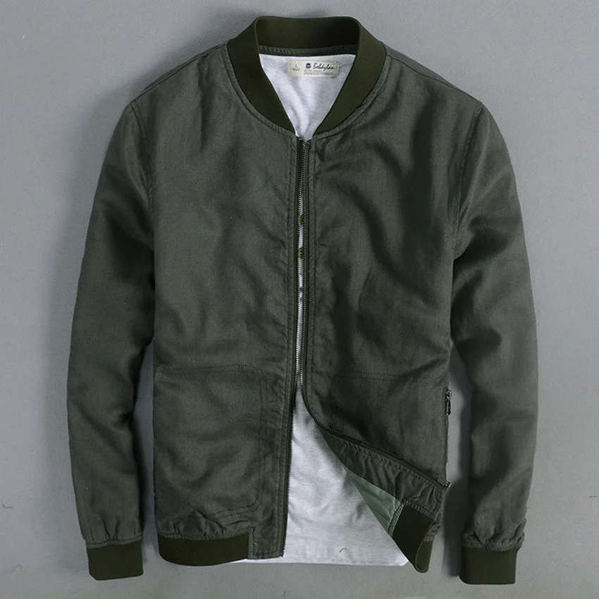 fashion linen jacket men army green spring summer linen pilot jacket men khaki thin linen cotton baseball jacket for men gray