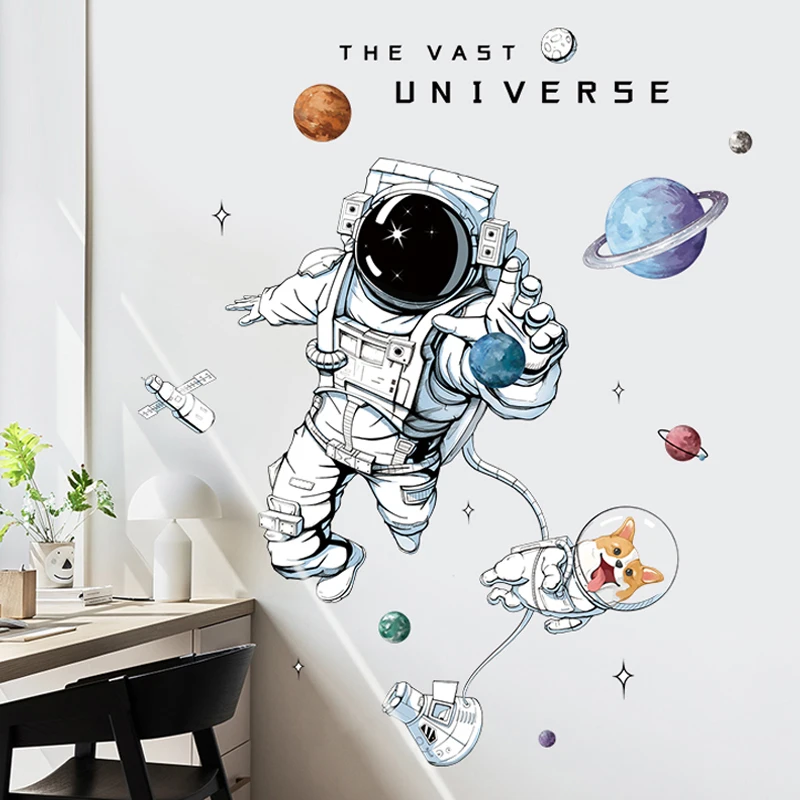 

Creative Wall sticker Cartoon Astronaut Kids room decoration Bedroom bedside Wallpaper Home decor Entrance Background Stickers