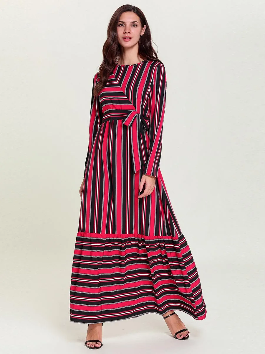 Турецкое мусульманское платье абайя женское марокканское кафтан Полосатое