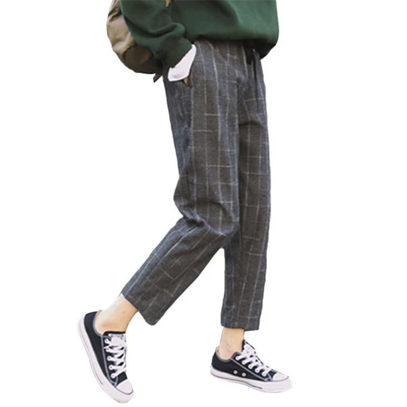 

Bigsweety Vintage Plaid Harem Pants Harajuku 2021 Fashion Women Elastic Waist Trousers Korean Style Nine Pants Pantalon Femme