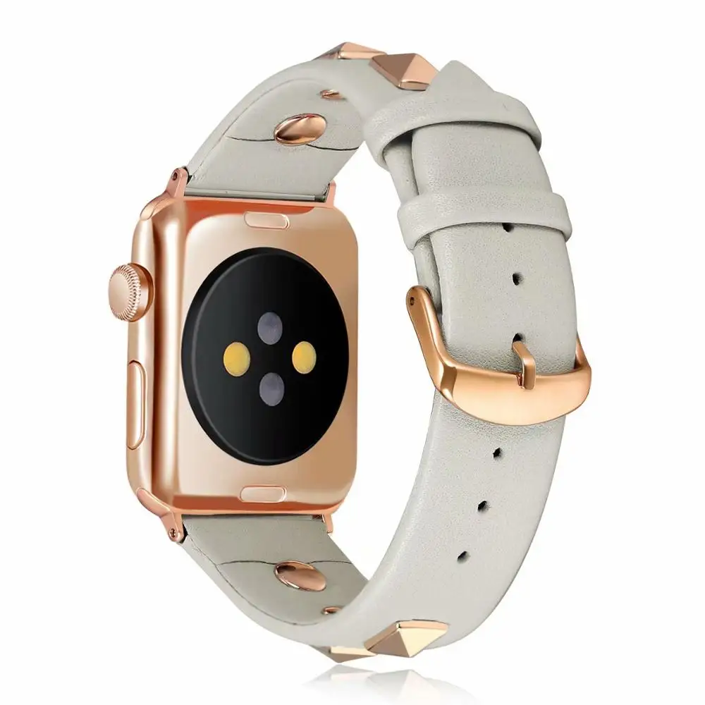 Новый роскошный стильный кожаный ремешок с заклепками для Apple Watch серии 4 40 мм 44