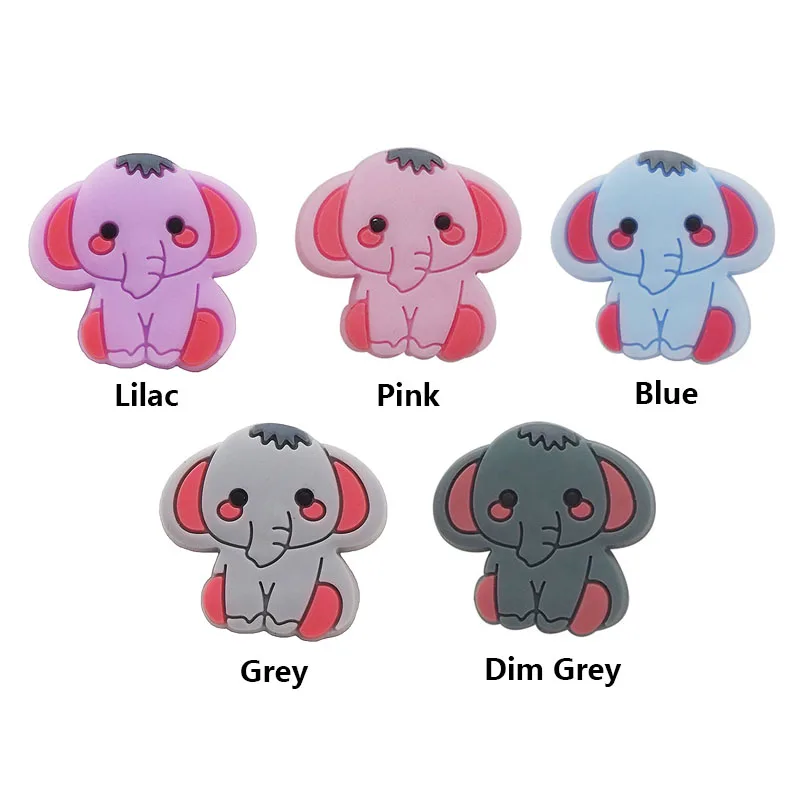Chenkai-Cuentas de silicona de elefante para beb&eacute;, mordedor de dentici&oacute;n de dibujos animados para bricolaje, collar de beb&eacute;, colgante, pulsera, accesorios, 10 piezas-3
