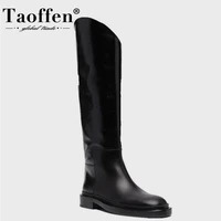 taoffen women knee high boots real leather slip on winter shoes ladies ins hot outdoor fashion long boots footwear size 34 42
