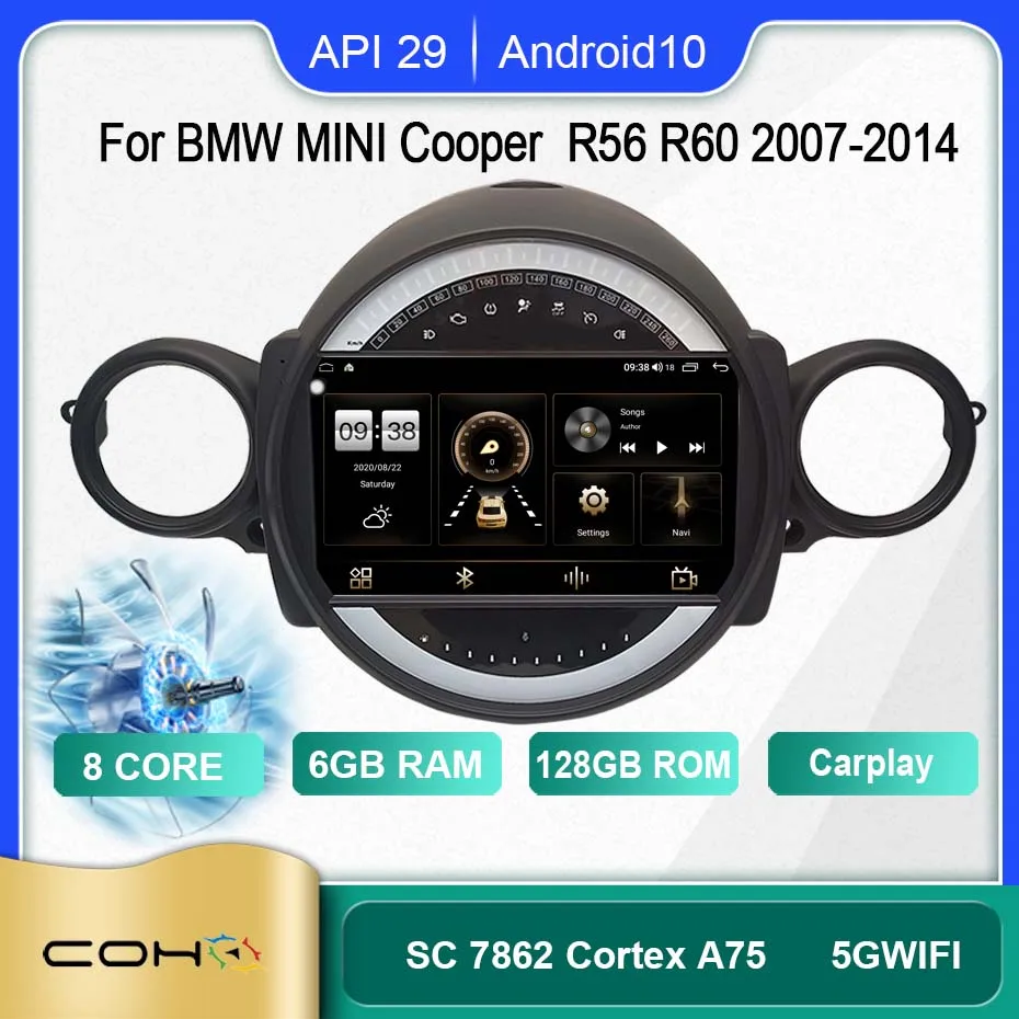 COHO для BMW MINI R56 R60 2007 2014 Android 10 0 Octa Core 6 + 128G Автомобильный мультимедийный плеер