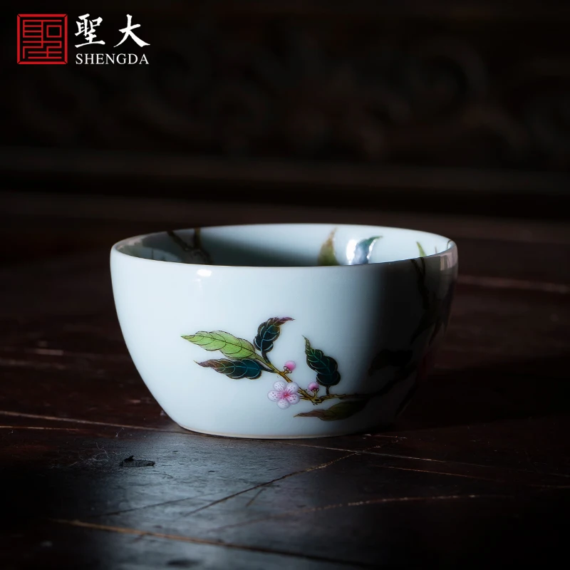 

hand-painted ceramic kungfu pastel branches of peach lines master cup sample tea cup manual of jingdezhen tea service
