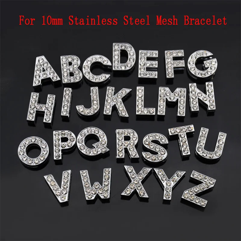 

2Pcs 10mm Letters Beaded Numbers Charm Fit Brands Original Stainless Steel Mesh Bracelets Women Couple Bracelet Bangle