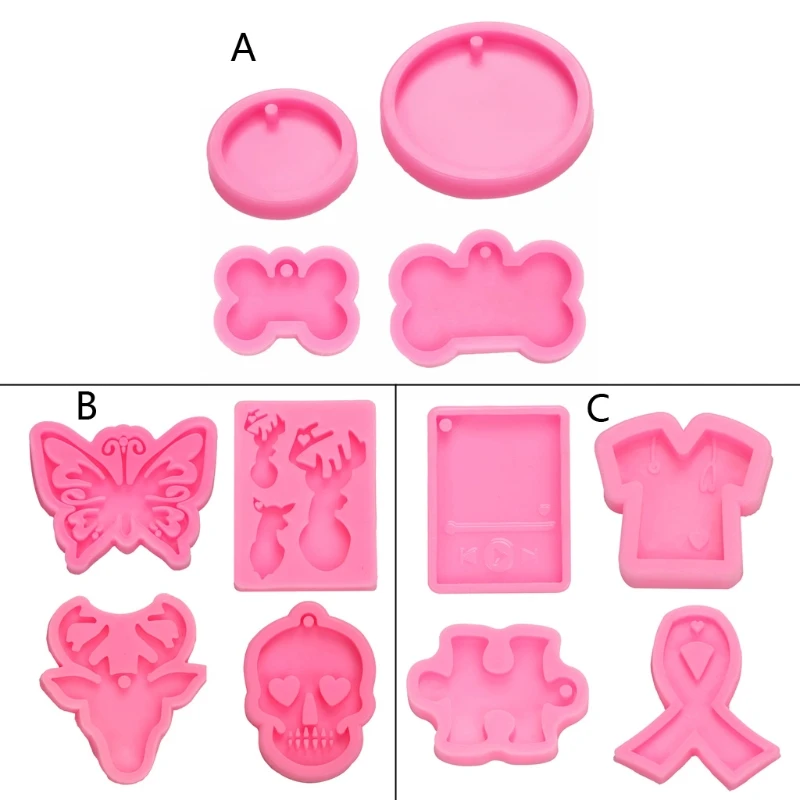 

4Pcs Silicone Bone Round Butterfly Shape Pendant Resin Mold Kit Dog Tag Keychain Resin Casting Mold Resin Crafting Tools