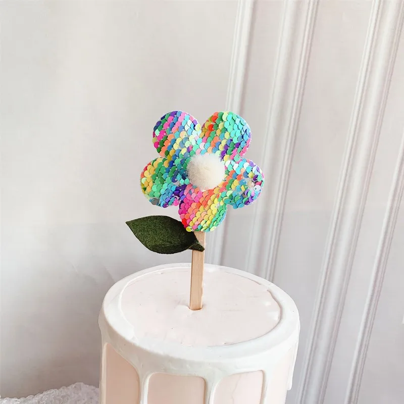 Цветочный Топпер для торта С Днем Рождения милый Блестящий Свадебный Топ с