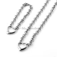 office lady necklace bracelet set stainless steel oval chain sweet heart pendant jewelry for women