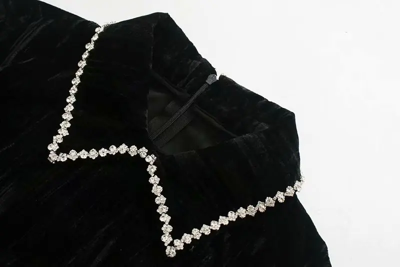 Новое Женское милое бархатное платье с воротником Питер Пэн vestidos бисер