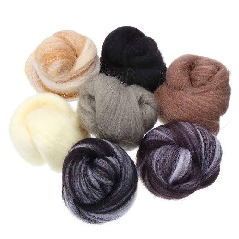 

7PCS/SET Mixed Color Felting Wool Fiber Needle Felting Natural Collection For Animal Projects Felting Wool for Needlework 35g