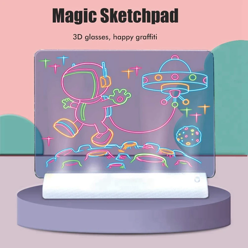 

3D Fluorescent Drawing Board Kids Drawing Toys Sensory LED Drawing Board Colorful Flashing Graffiti Board