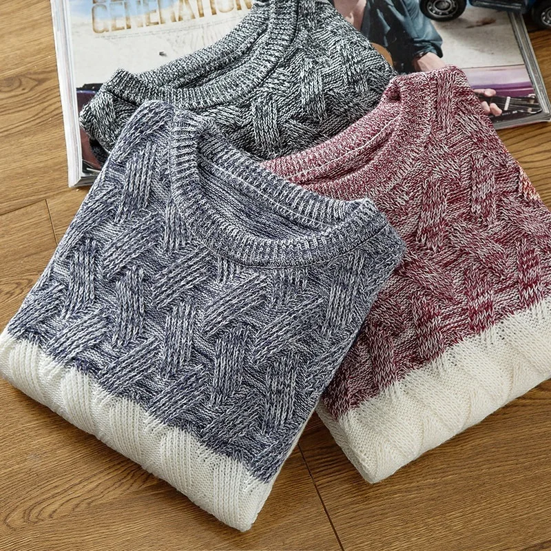 

New Korean Clothes Brand Knitted Slim Autumn Sweater Striped Casual O-Neck Men Knittwear Pullovers Jumper Patchwork Long-Sleeved