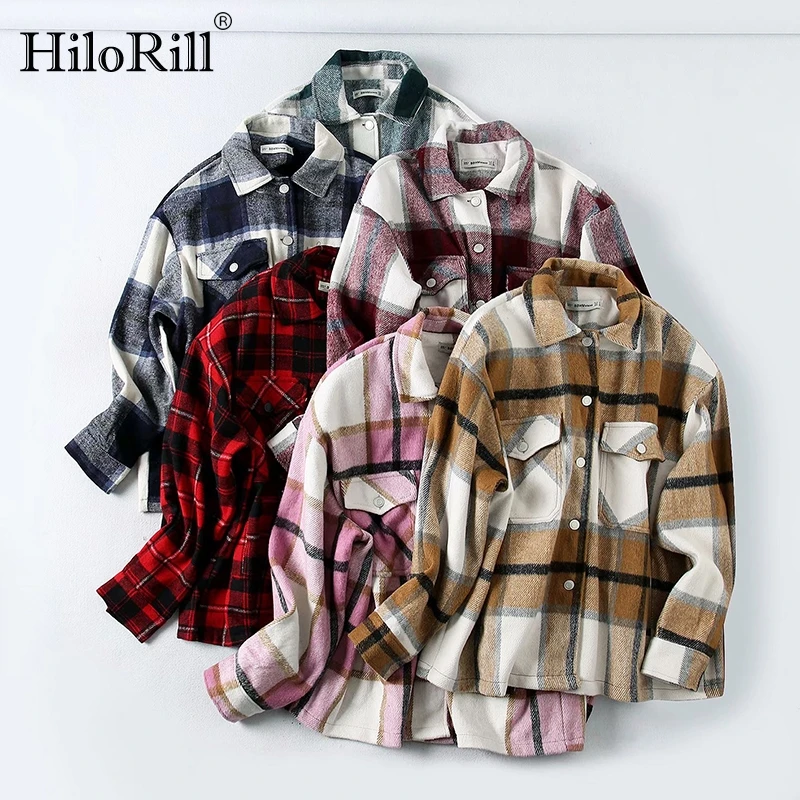 HiloRill женские клетчатые куртки пальто с отложным воротником полушерстяные