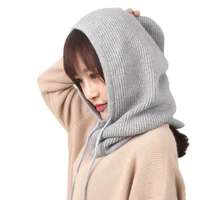 sparsil unisex winter cashmere knitted hooded collar removeable elastic hat menwomen warm thick wool neck wrap drawstring caps