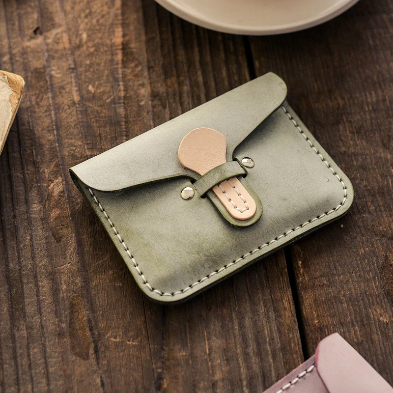 

Handmade coin purse card bag Cute card pack green blue card set Japanese Korean girl leather hand-sewn card sleeve Wallet